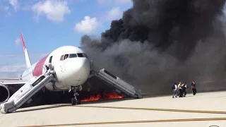 Plane catches fire on takeoff at Florida airport : Passengers Frantically Flee Jetliner on Fire