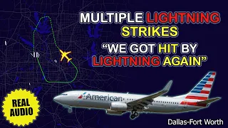 Multiple lightning strikes. American B737 returns to Dallas with issues. Real ATC