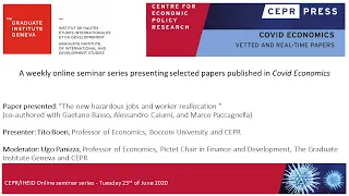 CEPR/IHEID Online seminar series, 23/06 Tito Boeri presents "Mitigating the work-safety trade-off".