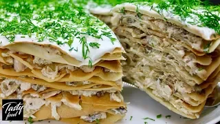 Блинный Торт с Грибами и Курицей! Закусочный Торт!