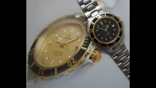 c1989 Omega Seamaster 'Pre Bond' men's vintage watch with 18k gold bezel.  Model reference 396.1042.