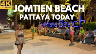 [4K] Evening walk Jomtien beach, Pattaya, Thailand today. Thai food. February 2024