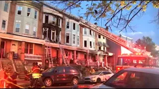 Crews battle massive 4-alarm rowhome fire; 4 houses damaged