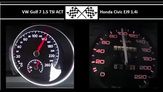 VW Golf 7 1.5 TSI ACT VS. Honda Civic EJ9 1.4i  - Acceleration 0-100km/h