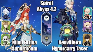 C0 Furina Nilou Superbloom And Neuvillette Hypercarry Taser SPIRAL ABYSS 4.2 - Genshin Impact