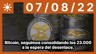 Bitcoin, seguimos consolidando los 23.000 a la espera del desenlace.