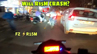 R15M v/s FZ V2  || will R15 Crash😱 || Close calls 💨🔥 || cornering