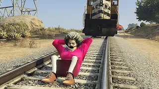 ¿PODRÁ LA PROFESORA MALVADA "SCARY TEACHER" ESCAPAR DE LA LINEA DEL TREN? (GTA 5 Mods) | DeGoBooM