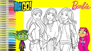 Barbie and Friends Makeover as Teen Titans Go Starfire Raven Beast Boy Coloring Book Page