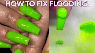 CUTICLE FLOODING! HOW TO FIX FLOODED CUTICLES| CUTICLE ACRYLIC APPLICATION