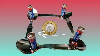how to make a coin spin using spoon and batteries | forks batteries and coin | coin spin experiment