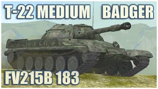 T-22 medium, FV215b 183 & FV217 Badger • WoT Blitz Gameplay