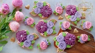 How to make FLOWER CLUSTER COOKIES - Lean how to pipe flowers with royal icing