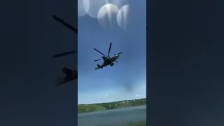 Russian K-52 helicopter staged a show over the water in Alchevsk