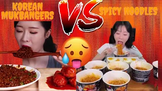 KOREAN MUKBANGERS EATING SPICY NOODLES COMPILATION