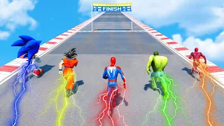 Spiderman with SUPERHEROES Running Challenge Competition GTA Funny Contest