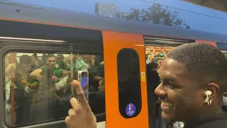 Sporting Clube De Portugal fans pack train to white hart lane ! Bouncing train