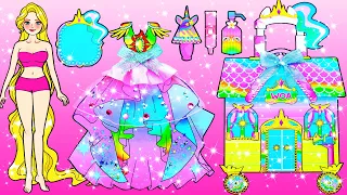 [🐾paper Diy🐾] Pink Rapunzel Decor New House and Dress Up Contest | Rapunzel Compilation 놀이 종이