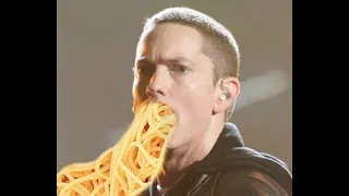 Eminem- Lose Yourself but the word layout is mixed up and there’s random “mom’s spaghetti”s