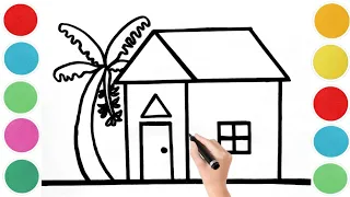 A cute house with banana tree drawing colour