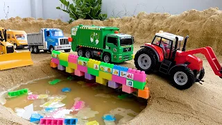 Rescue construction vehicles and build bridge with crane truck excavator | Toy car story | BIBO TOYS