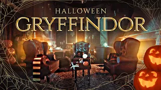 Gryffindor Halloween Night 🎃✨💀 Ambience & Soft Music | Thunderstorm & Fireplace | Hogwarts Inspired