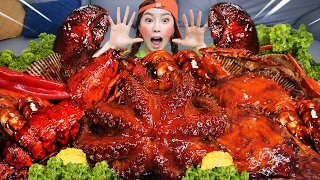 ENG SUB) SEAFOOD FLEX 🖤 Jjajang Octopus Lobster Abalone Braised Seafood Recipe Mukbang ASMR Ssoyoung