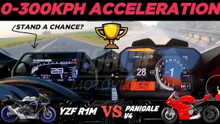 Yamaha YZF R1M 🆚️ Ducati Panigale V4 | 0-300kph Acceleration 🔥 #yamaha #r1m #ducati #panigalev4