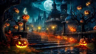 Haunted City Haloween Ambience with Relaxing Heavy Rain & Thunderstorm Sounds, Night Spooky Sounds