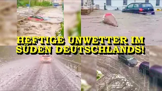 +++ HEFTIGE UNWETTER IM SÜDEN DEUTSCHLAND +++ AUTOS VON WASSERMASSEN ERFASST | HAGEL & STURZFLUT