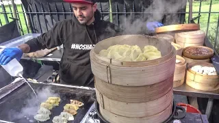 Cooking "Gyoza" Japanese Dumplings. London Street Food