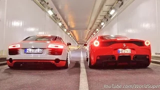 Ferrari 458 Speciale vs Audi R8 INSANE Straight Pipes REV BATTLE!