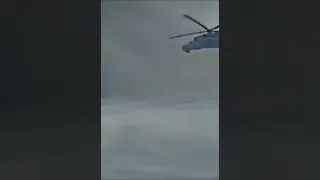 The Mi-24 helicopter of the Ukrainian air force goes into attack.