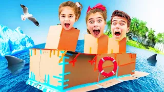24 hours in a Cardboard Boat and Lego House Nastya and Artem Challenges