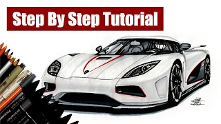 How To Draw a Realistic Car - Koenigsegg Agera R - Drawing/Coloring Tutorial