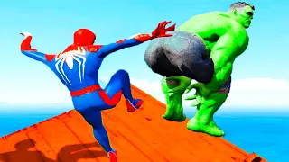 GTA 5 Spiderman vs Big Hulk Funny Ragdoll Homem Aranha VS HULK (Pulo alto)