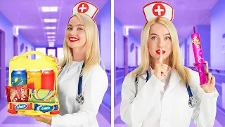 COMO LEVAR ALIMENTOS PARA O HOSPITAL || Situações secretas de doces e lanches por 123 GO! GOLD