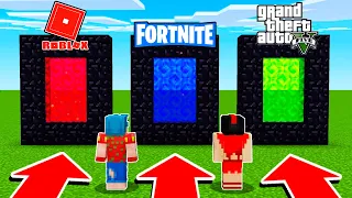 Jugamos MINECRAFT en GTA 5, ROBLOX o FORTNITE 😱 ¡NO ELIJAS LA DIMENSION EQUIVOCADA!