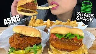 ASMR SHAKE SHACK EXTREMELY CHEESY SHROOM BURGER & CRISPY CHICKEN BURGER | EATING SOUNDS | ASMR PHAN