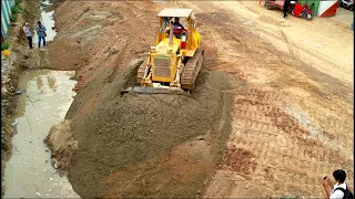 Amazing Operator Skills Dozer Cutting Slope & Spreading Sand Building Foundation Village Road