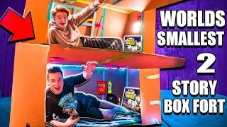 WORLDS Smallest TWO Story Box Fort 24 Hour Challenge 📦 Fortnite, Beyblades, Xbox One & More!