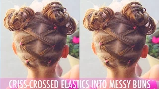 Criss Crossed Elastics into Messy Buns Hairstyle | Brown Haired Bliss | Easy Hairstyle