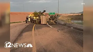 Dump truck crash injures 1, causes closure of WB 202 ramp in East Valley