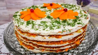 Закусочный торт из куриного филе. ОТЛИЧНАЯ ЗАКУСКА. Куриный торт рецепт. Закуска на праздничный стол