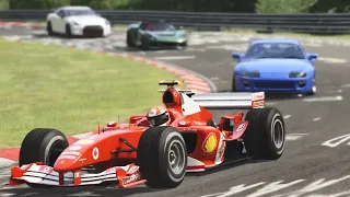 Ferrari F1 2004 Michael Schumacher vs Supercars at Nurburgring