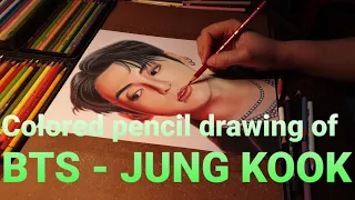 How to draw BTS - JUNG KOOK (정국) in color pencils| Drawing with PQuynh Art