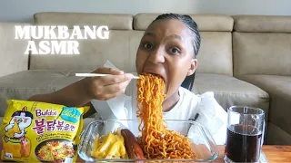 ASMR MUKBANG | Spicy cheese noodles, Cheesy Fries and sausage #notalking #mukbang #asmr #vlogtober