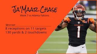 Ja'Marr Chase WR Cincinnati Bengals | Every target and catch | 2022 | Week 7 vs Atlanta Falcons