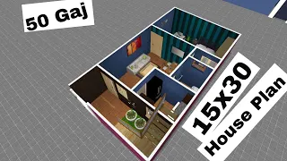 15X30 House Plan Design Idea in 3D With Single Bedroom || 50 Gaj Ghar Ka Naksha || 15*30 Home Design