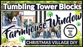 ✅HIGH END LOOK FARMHOUSE CHRISTMAS VILLAGE WINDOW DIY✅TUMBLING TOWER BLOCKS UNIQUE CRAFTS 2023 #diys